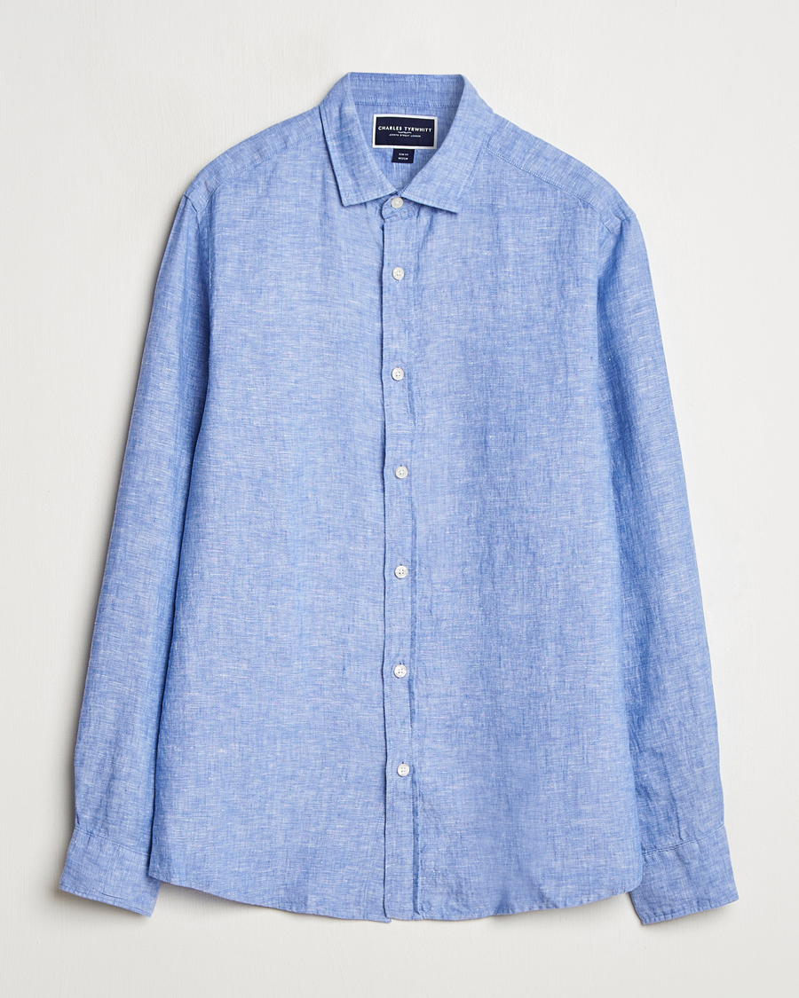 Homme | Chemises | Charles Tyrwhitt | Pure Linen Slim Fit Shirt Cobalt Blue