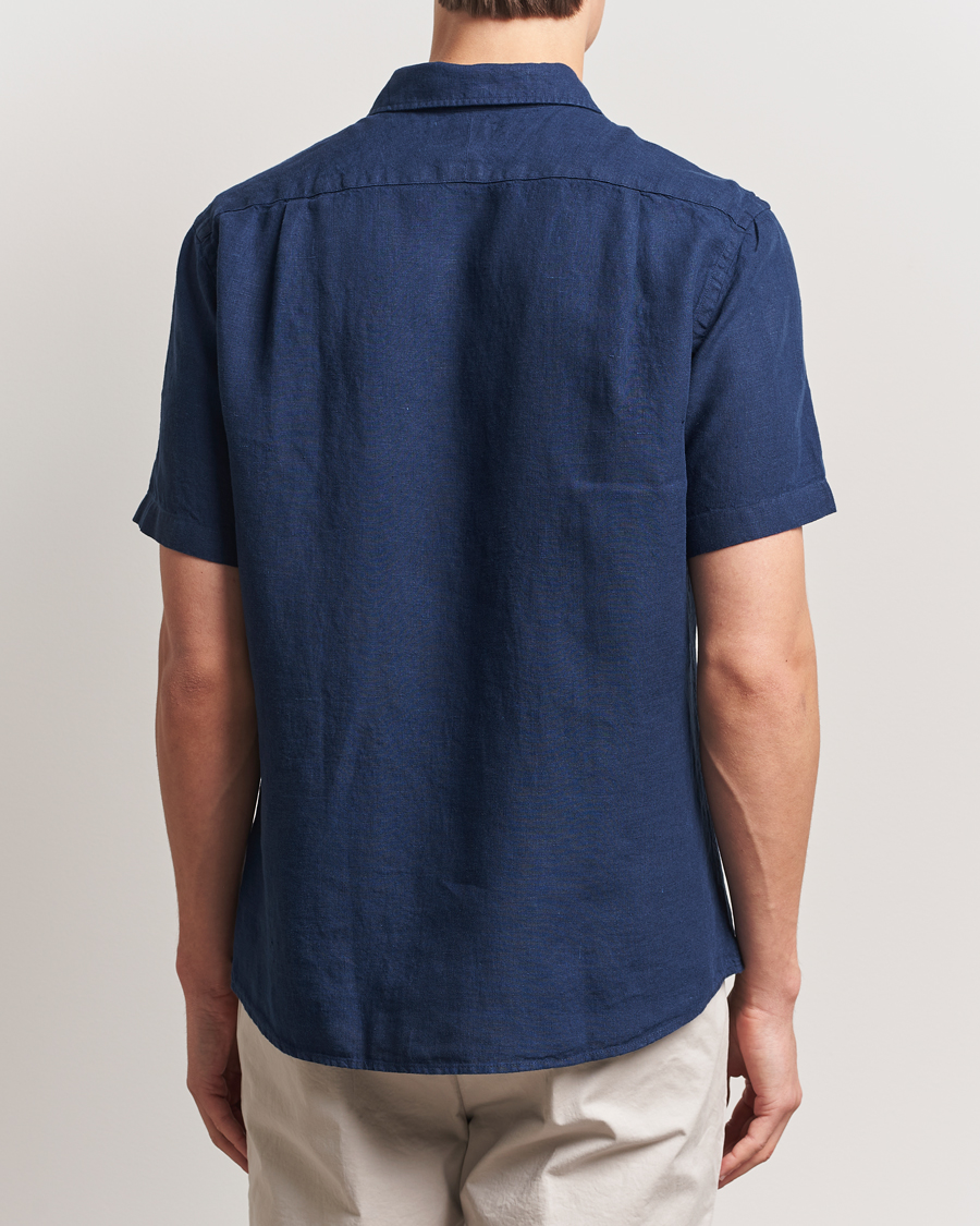 Homme | Chemises | Charles Tyrwhitt | Pure Linen Short Sleeve Slim Fit Shirt Navy