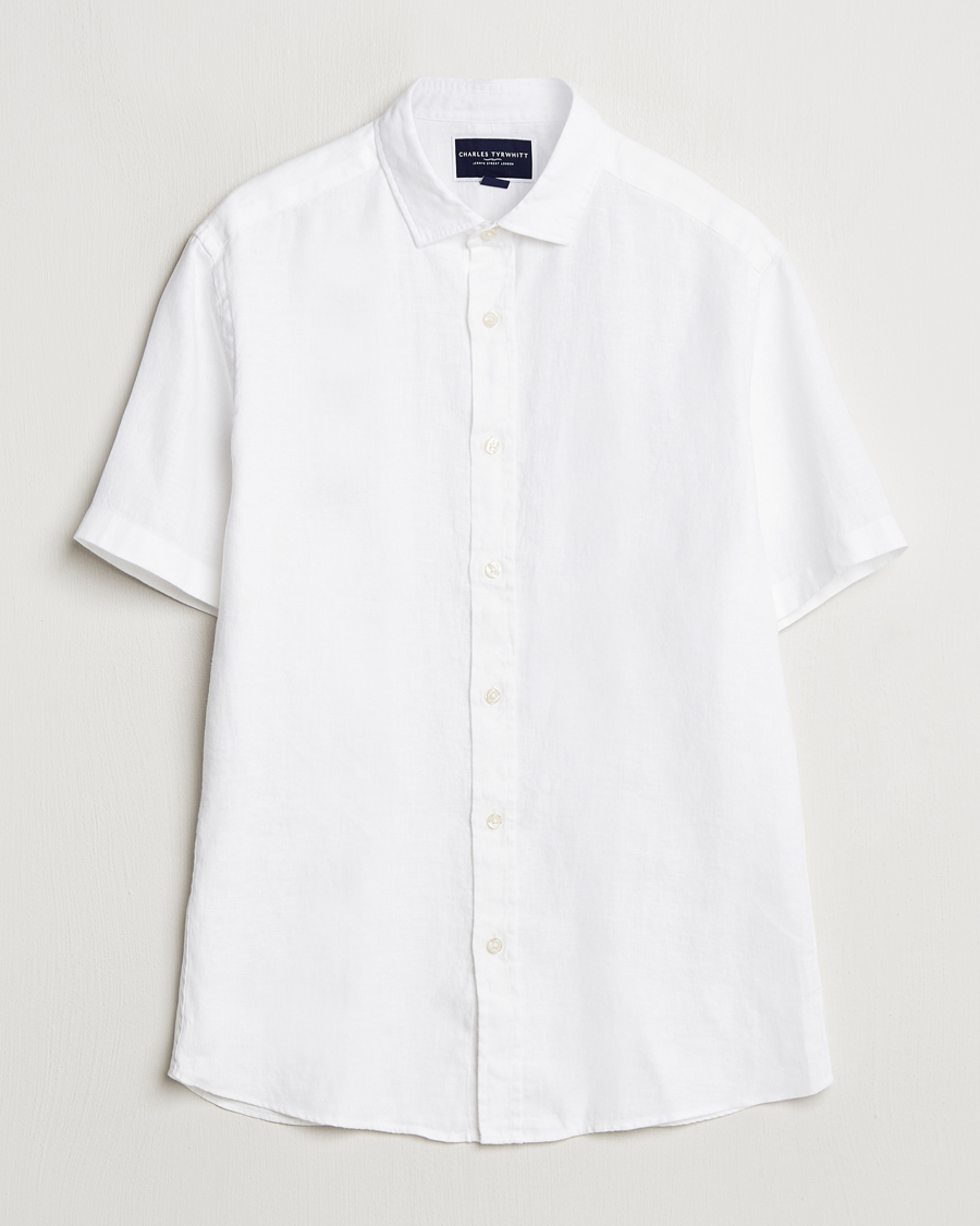 Homme | Chemises | Charles Tyrwhitt | Pure Linen Short Sleeve Slim Fit Shirt White
