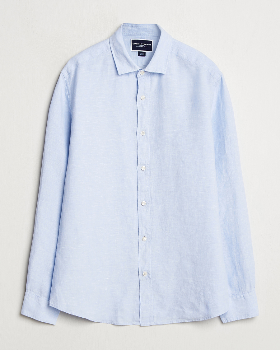 Homme | Chemises | Charles Tyrwhitt | Pure Linen Slim Fit Shirt Sky Blue