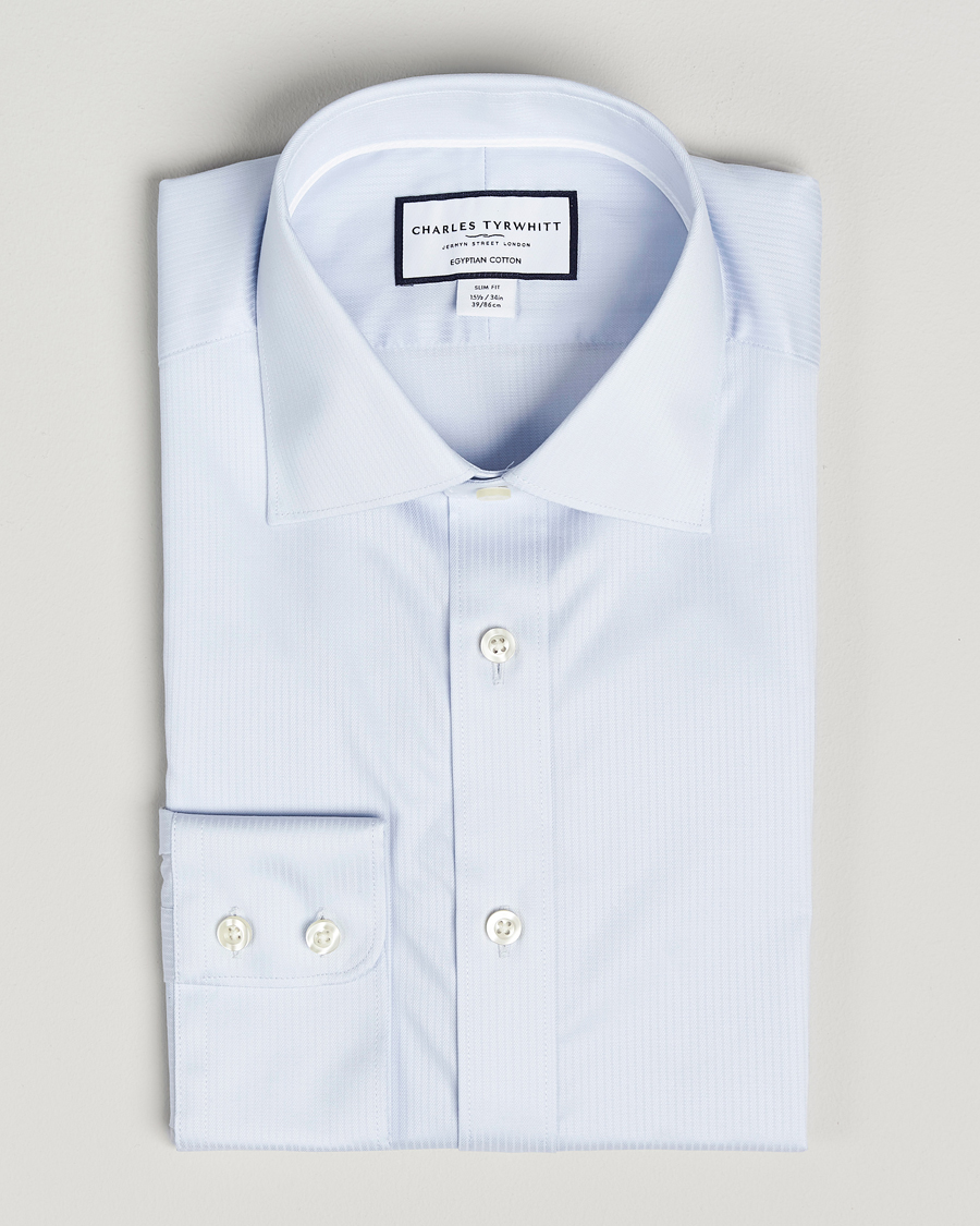 Homme | Chemises | Charles Tyrwhitt | Egyptian Cotton Weave Stripe Shirt Ice Blue
