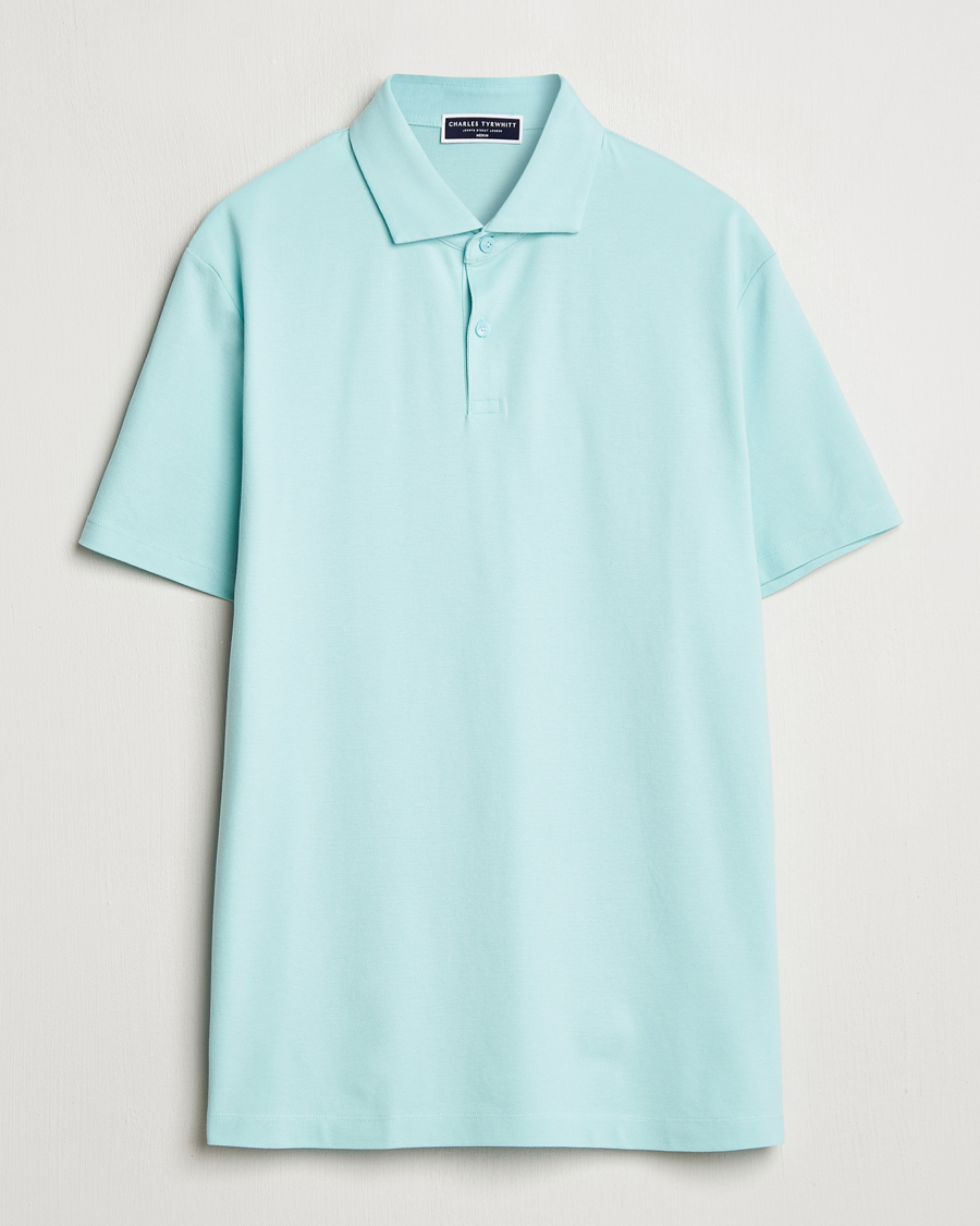 Homme | Polos | Charles Tyrwhitt | Short Sleeve Cotton Pique Polo Aqua