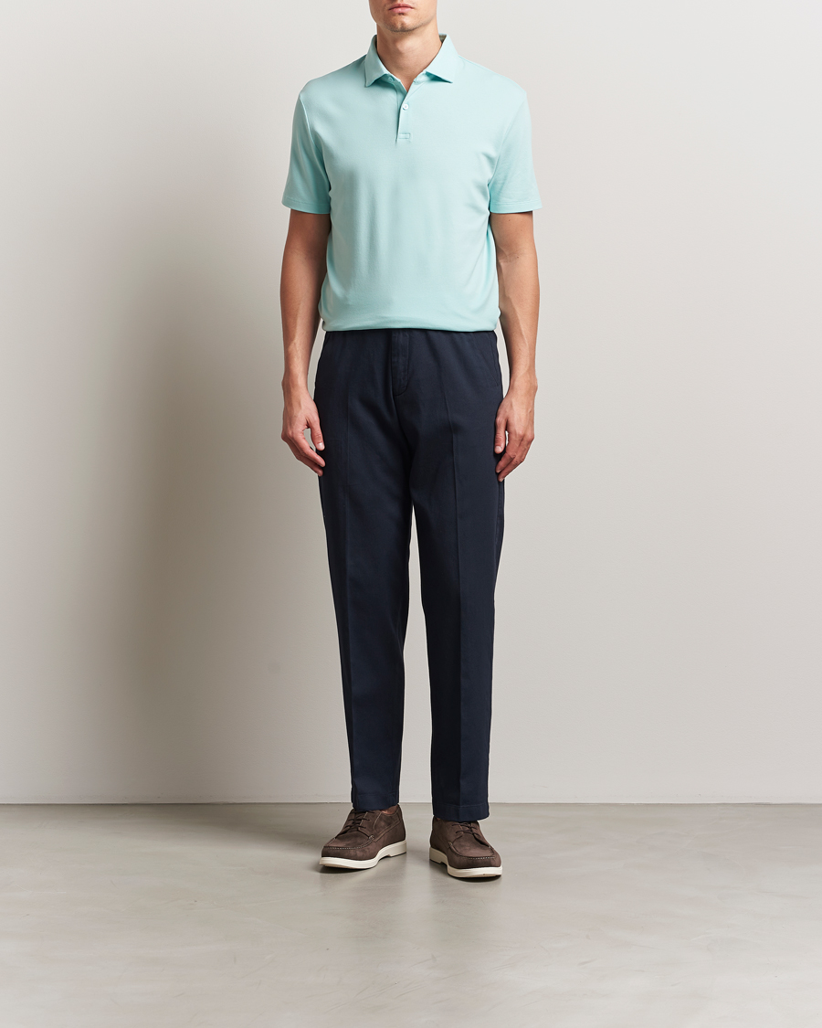Homme | Polos | Charles Tyrwhitt | Short Sleeve Cotton Pique Polo Aqua