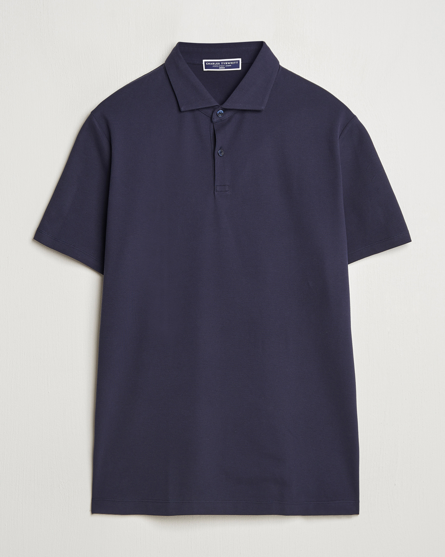 Homme | Polos | Charles Tyrwhitt | Short Sleeve Cotton Pique Polo Navy