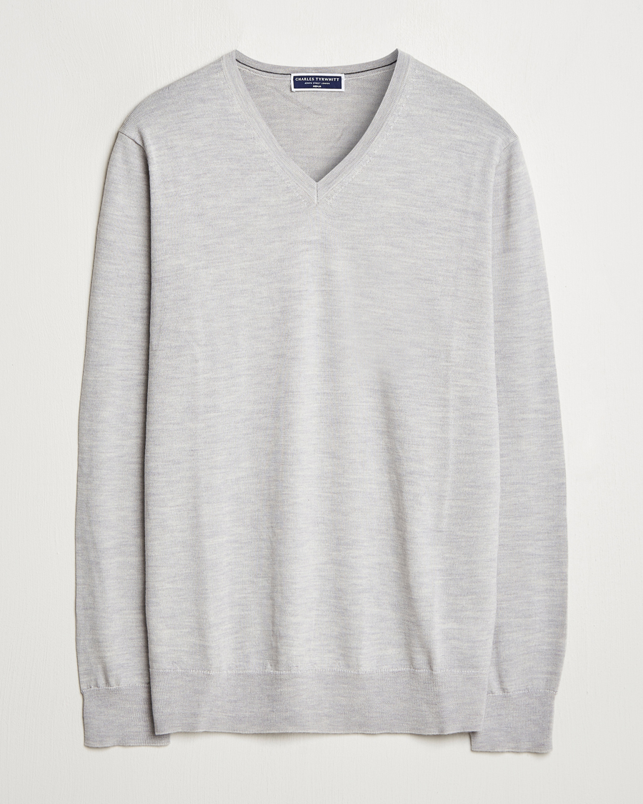 Homme | Pulls Et Tricots | Charles Tyrwhitt | Pure Merino V-Neck Jumper Silver Grey
