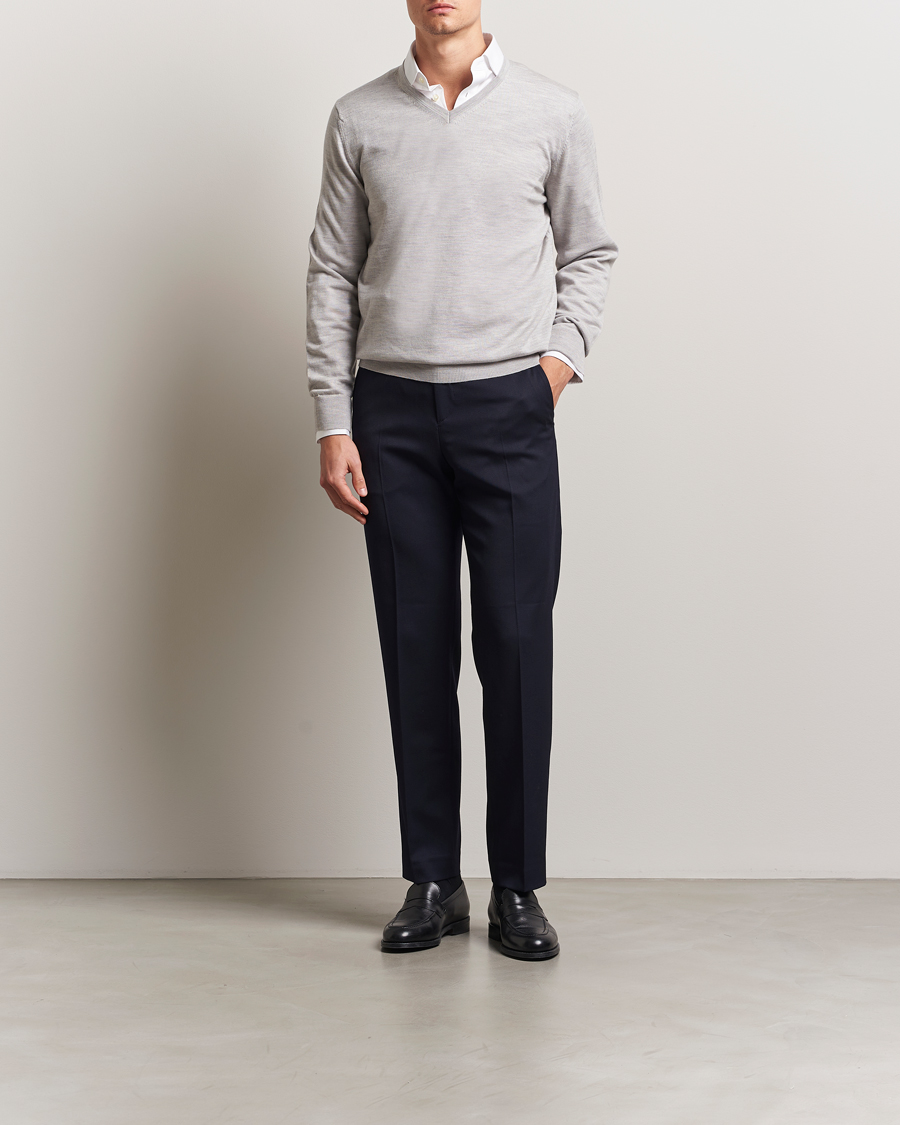 Homme | Pulls Et Tricots | Charles Tyrwhitt | Pure Merino V-Neck Jumper Silver Grey