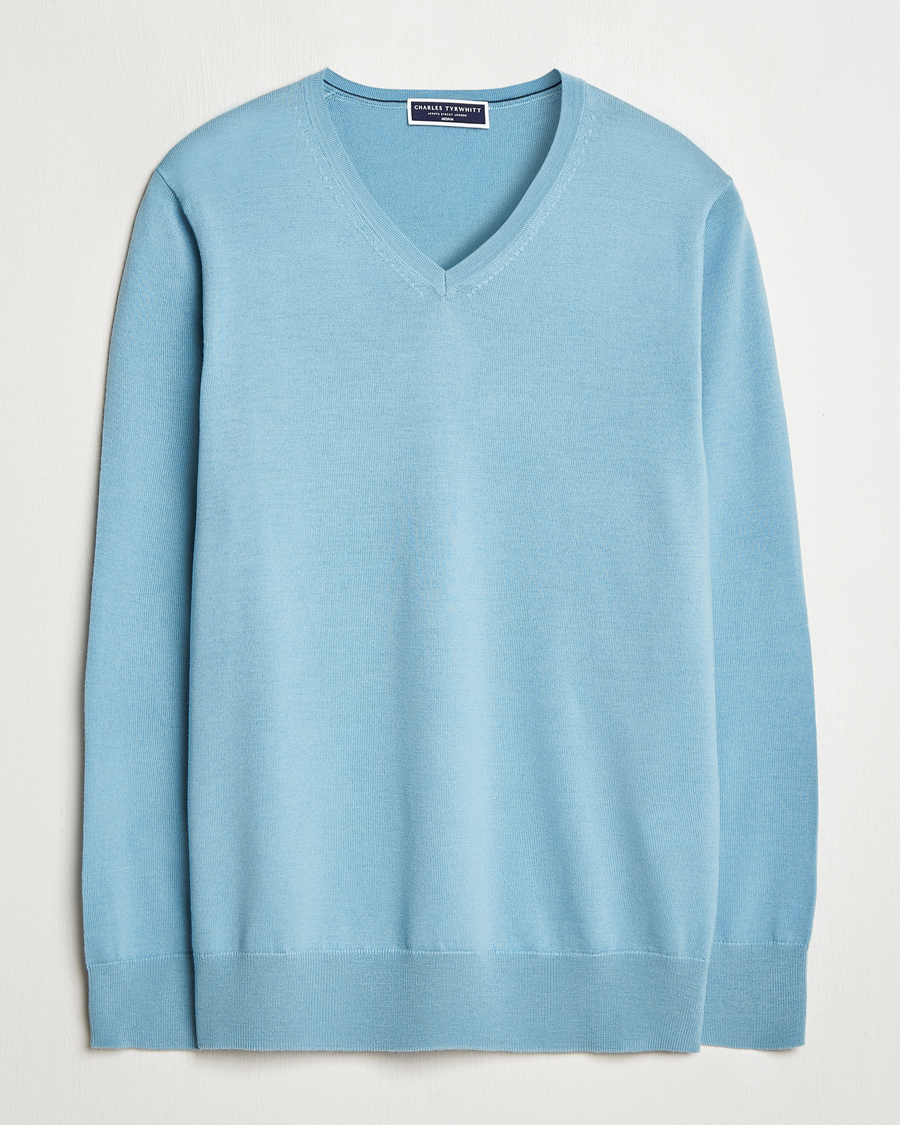 Homme | Pulls Et Tricots | Charles Tyrwhitt | Pure Merino V-Neck Jumper Aqua Green