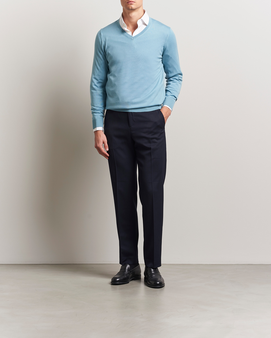 Homme | Pulls Et Tricots | Charles Tyrwhitt | Pure Merino V-Neck Jumper Aqua Green
