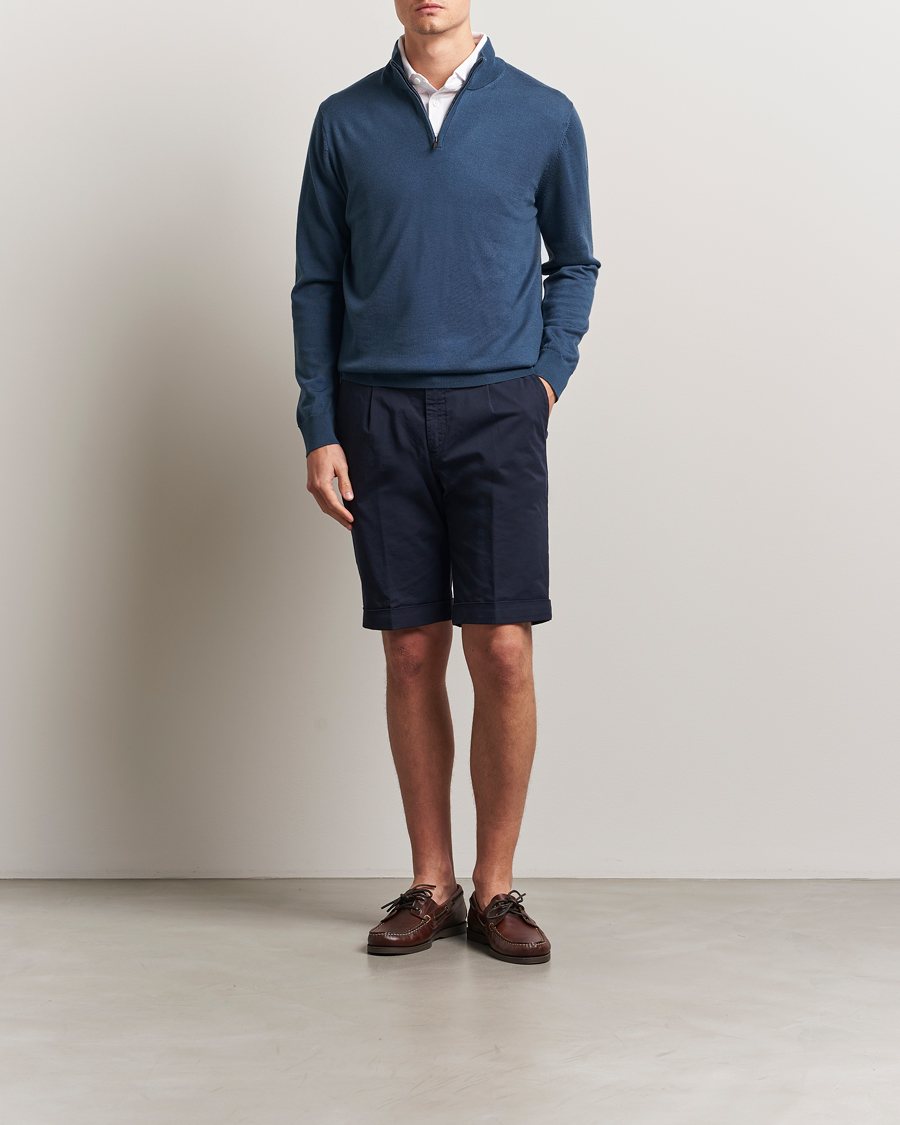 Homme | Pulls Et Tricots | Charles Tyrwhitt | Pure Merino Zip Neck Jumper Petrol Blue