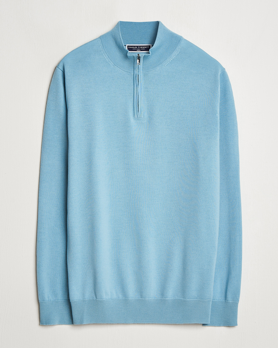 Homme | Pulls Et Tricots | Charles Tyrwhitt | Pure Merino Zip Neck Jumper Aqua Green