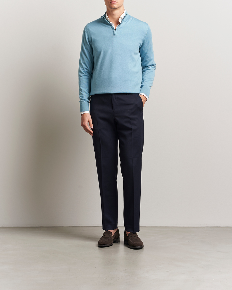 Homme | Pulls Et Tricots | Charles Tyrwhitt | Pure Merino Zip Neck Jumper Aqua Green
