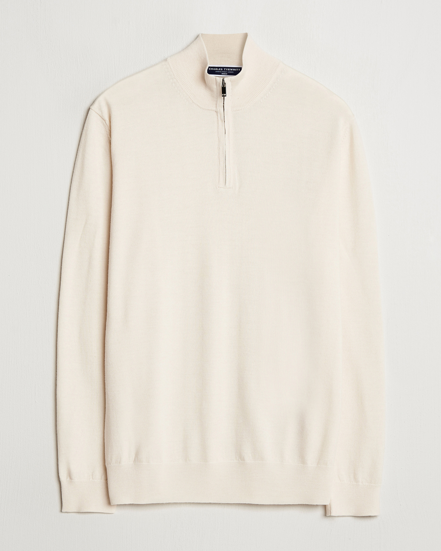 Homme | Pulls Et Tricots | Charles Tyrwhitt | Pure Merino Zip Neck Jumper Cream