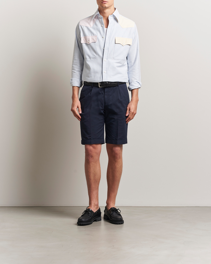 Homme | Chemises | Drake's | Oxford Stripe Western Fun Shirt Light Blue