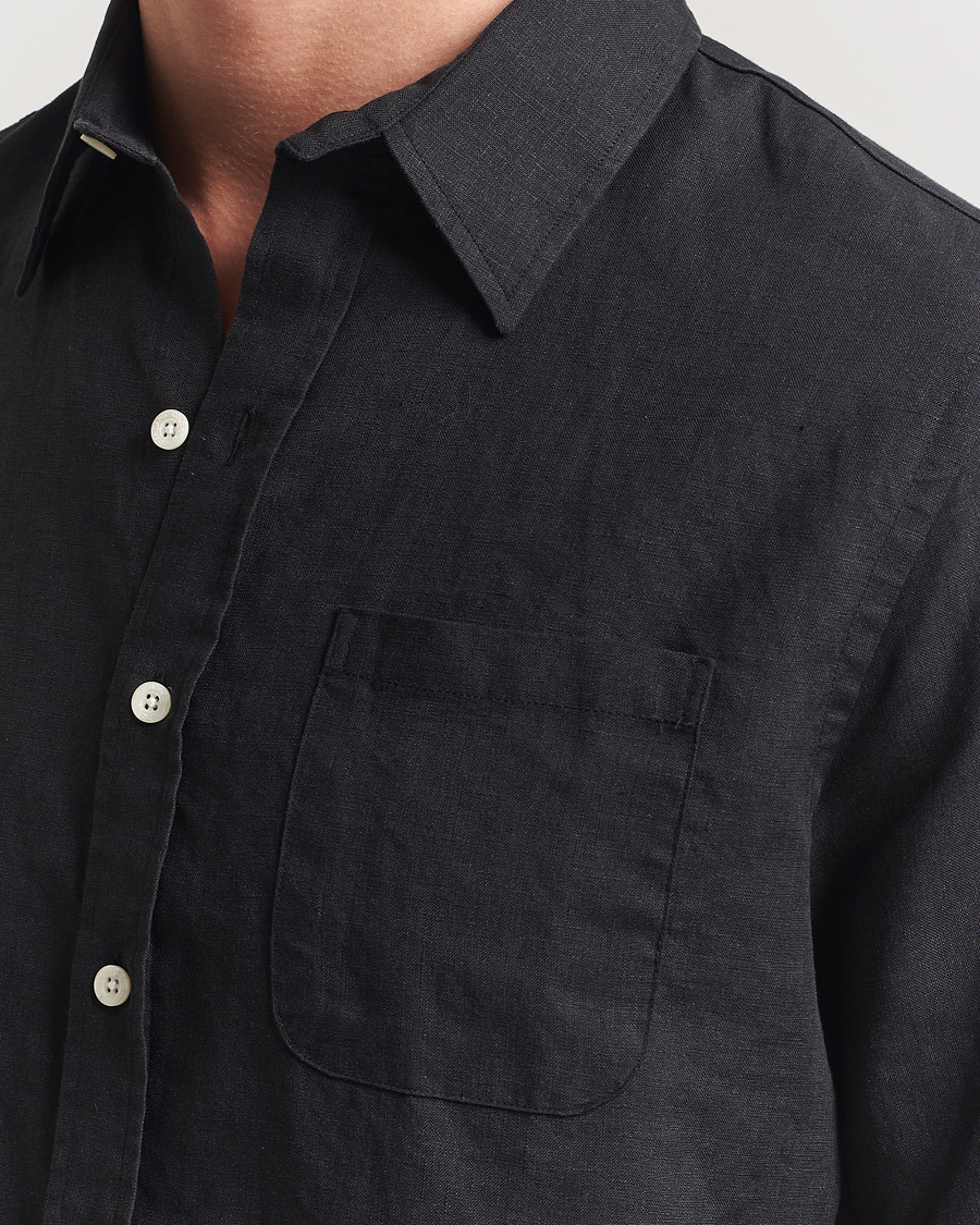 Homme | Chemises | Colorful Standard | Garment Dyed Linen Short Sleeve Shirt Deep Black