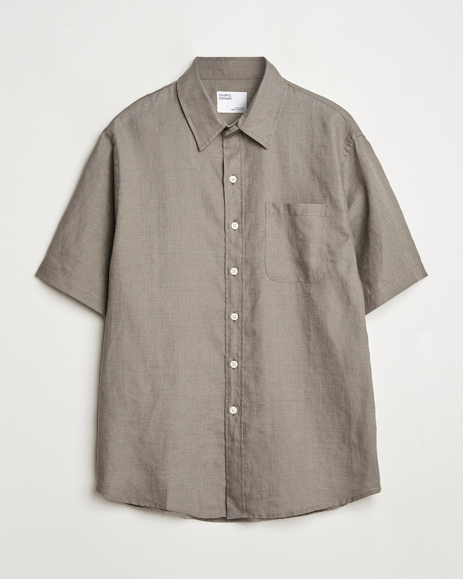 Homme | Chemises | Colorful Standard | Garment Dyed Linen Short Sleeve Shirt Dusty Olive