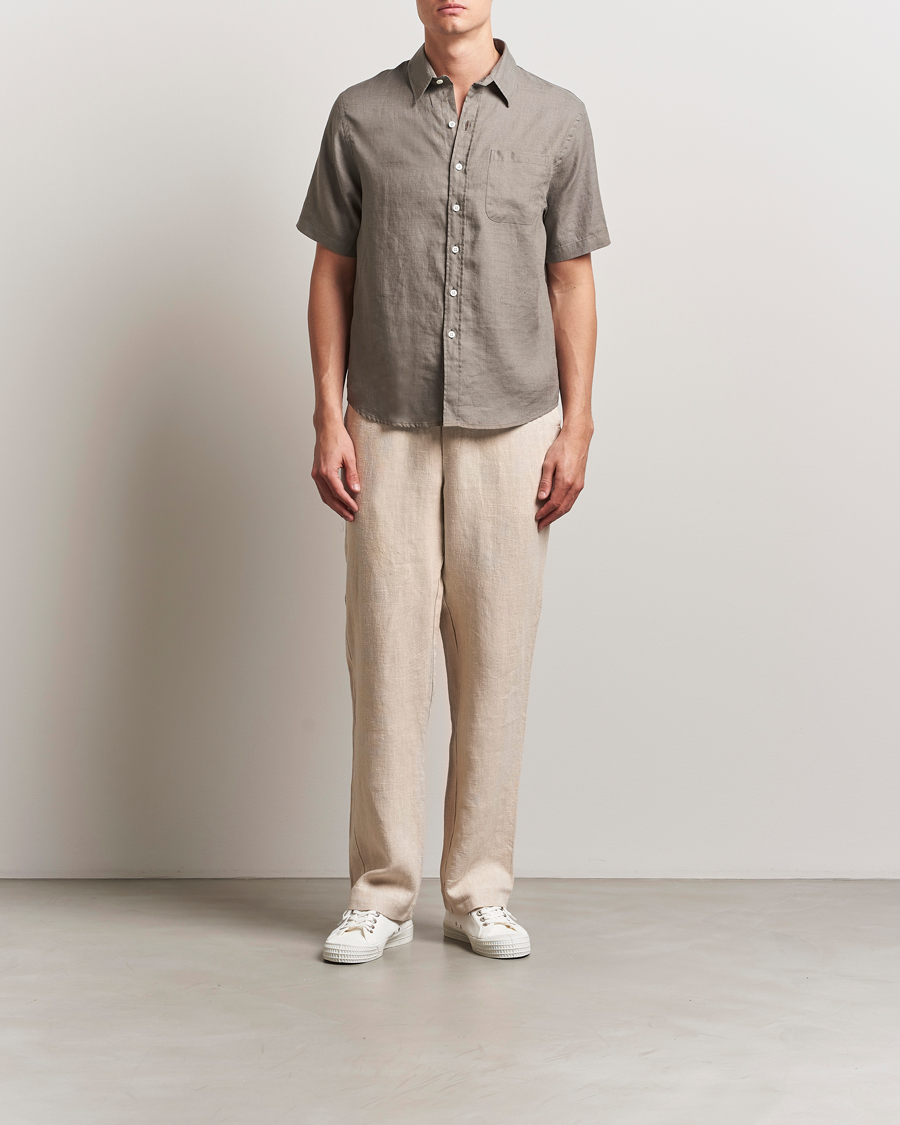 Homme | Chemises | Colorful Standard | Garment Dyed Linen Short Sleeve Shirt Dusty Olive