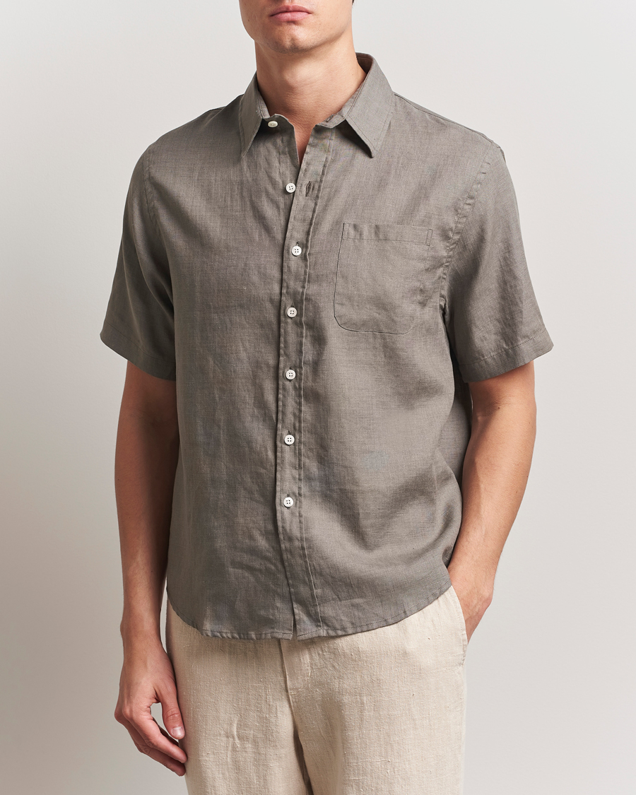 Homme | Chemises | Colorful Standard | Garment Dyed Linen Short Sleeve Shirt Dusty Olive