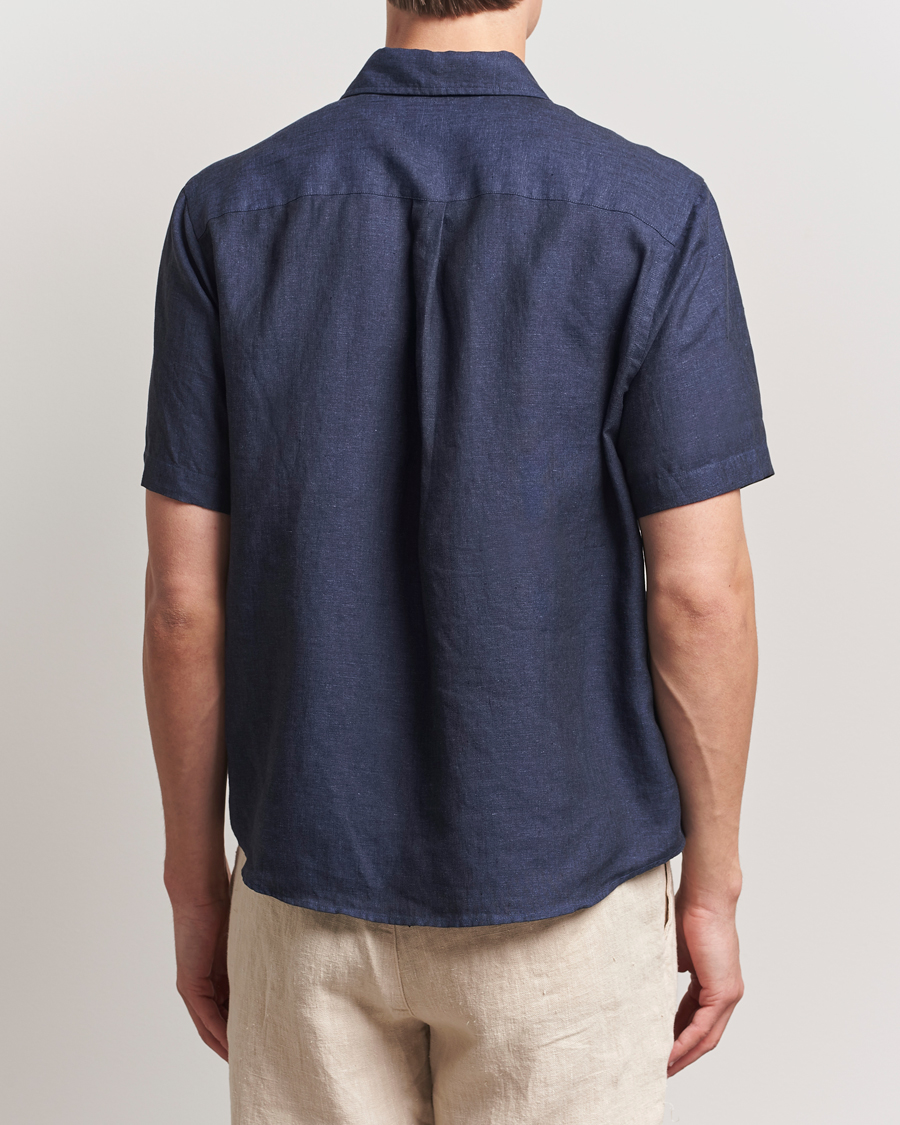 Homme | Chemises | Colorful Standard | Garment Dyed Linen Short Sleeve Shirt Navy Blue