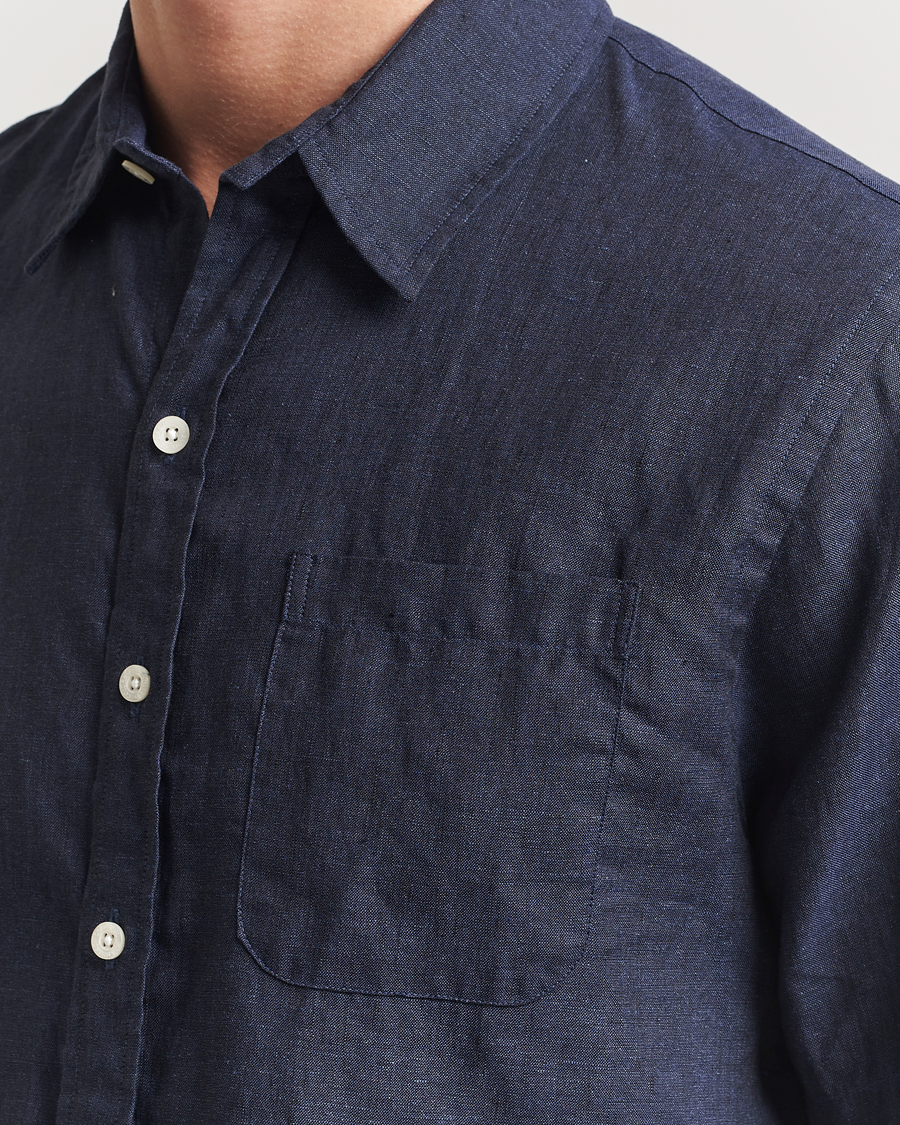 Homme | Chemises | Colorful Standard | Garment Dyed Linen Short Sleeve Shirt Navy Blue