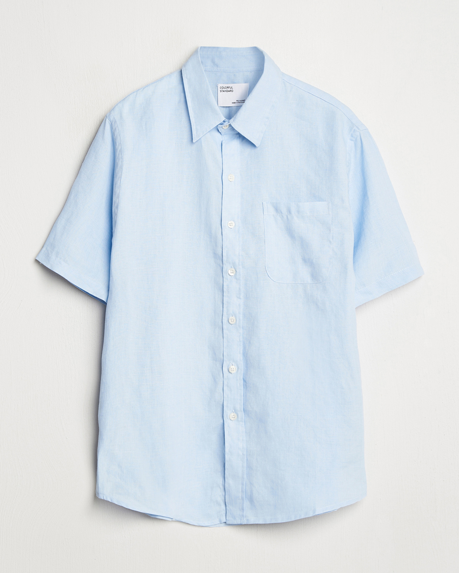 Homme | Chemises | Colorful Standard | Garment Dyed Linen Short Sleeve Shirt Polar Blue