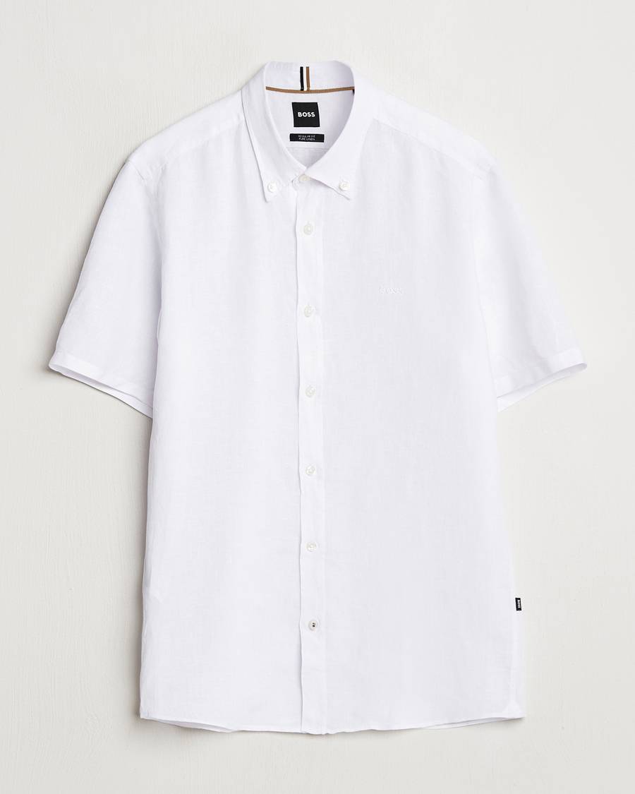 Homme | Chemises | BOSS BLACK | Liam Linen Short Sleeve Shirt White