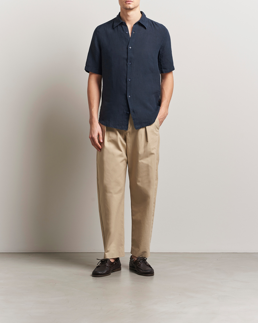 Homme | Chemises | BOSS ORANGE | Rash Linen Short Sleeve Shirt Dark Blue