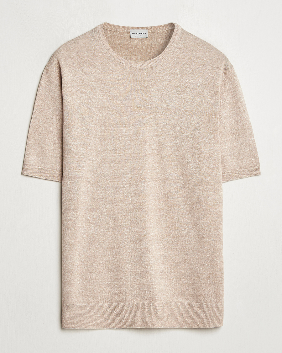 Homme | T-shirts | Morgano | Linen/Cotton T-Shirt Beige