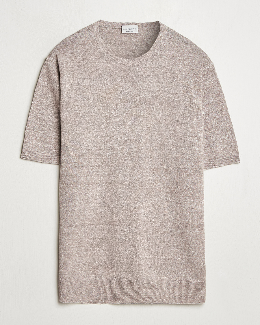 Homme | T-shirts | Morgano | Linen/Cotton T-Shirt Brown
