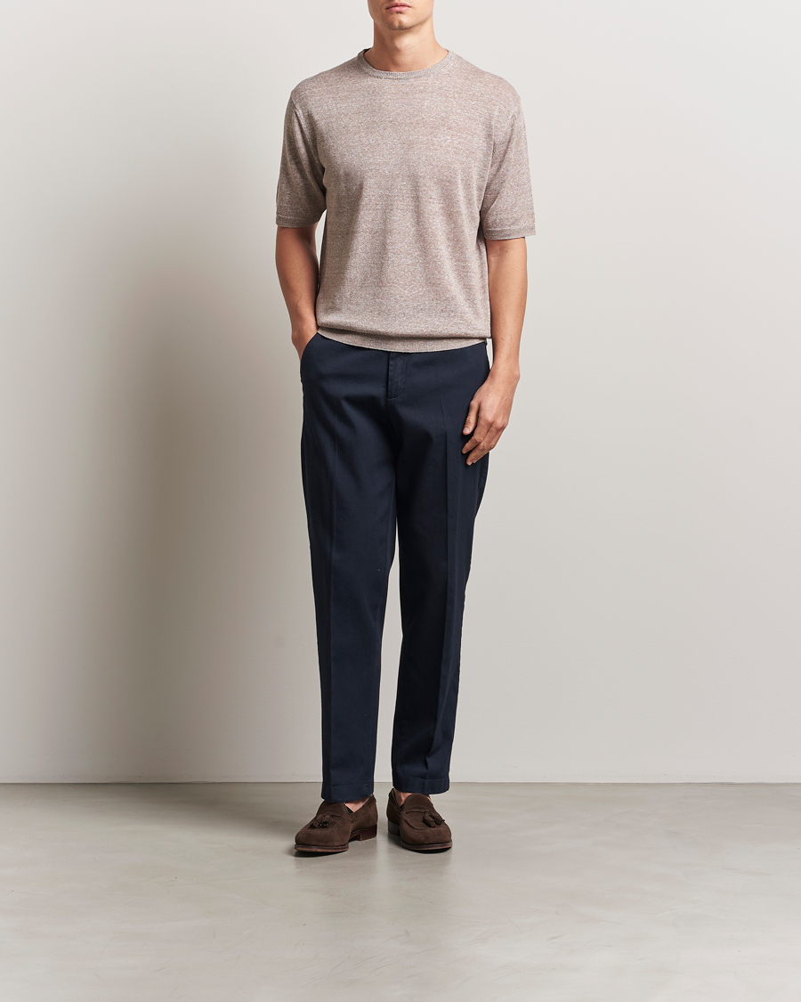 Homme | T-shirts | Morgano | Linen/Cotton T-Shirt Brown