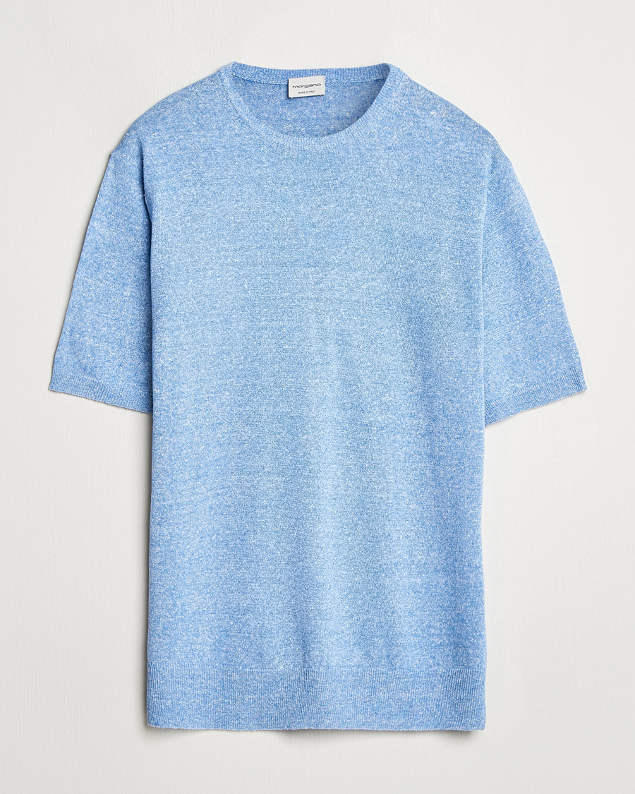 Homme | T-shirts | Morgano | Linen/Cotton T-Shirt Blue
