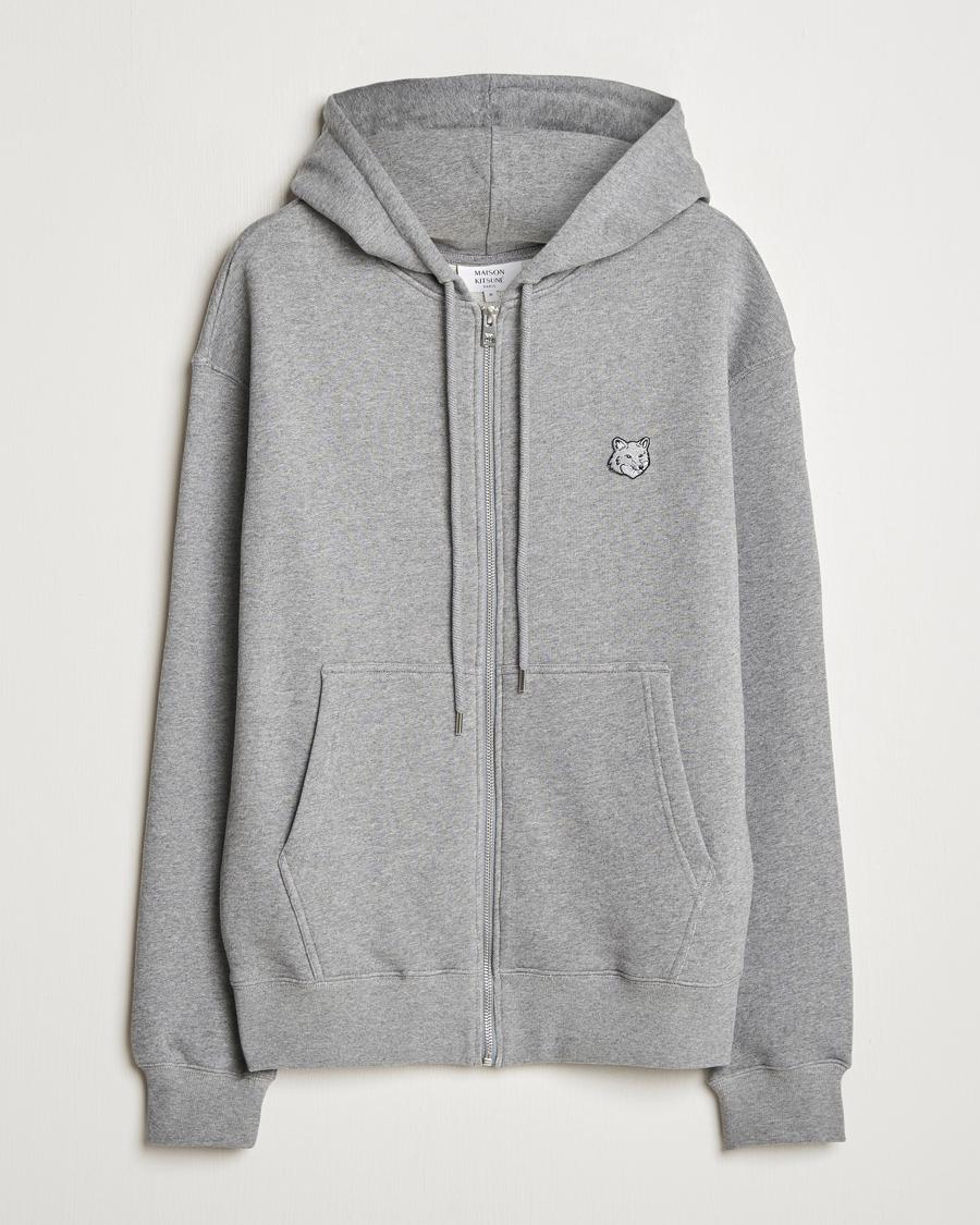 Homme | Pulls Et Tricots | Maison Kitsuné | Tonal Fox Head Full Zip Hoodie Medium Grey Melange