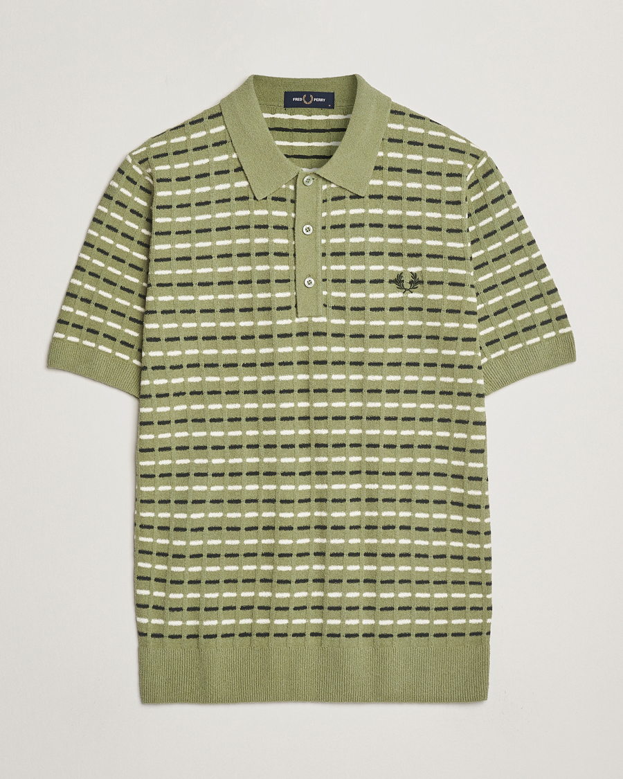 Homme | Polos | Fred Perry | Bouclé Ribbed Knitted Polo Olive Mint