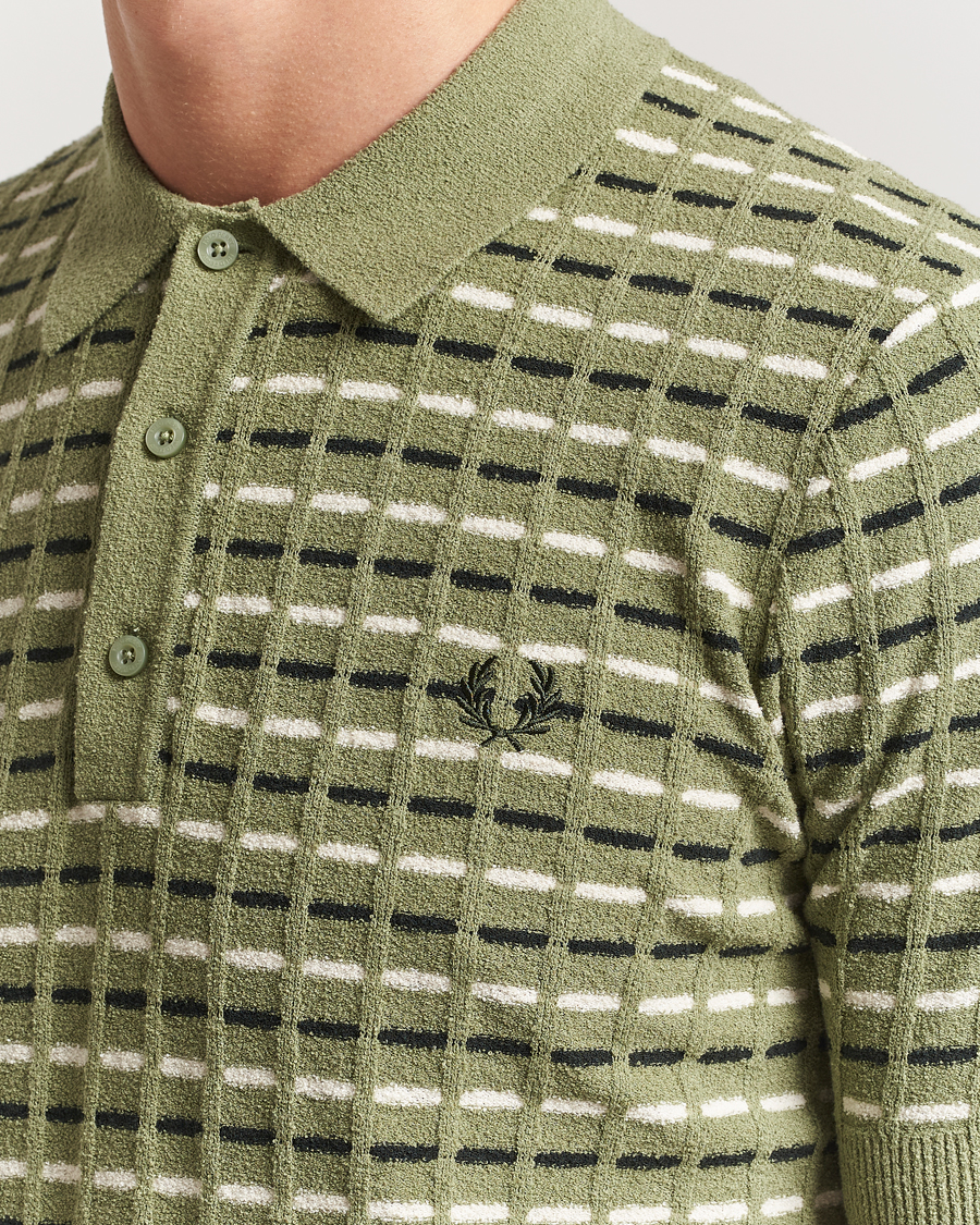 Homme | Polos | Fred Perry | Bouclé Ribbed Knitted Polo Olive Mint