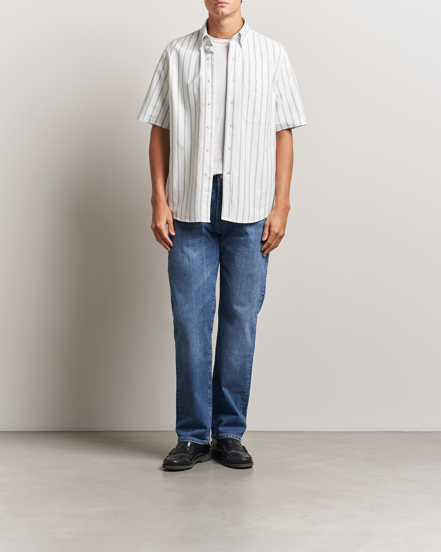Homme | Chemises | Filippa K | Striped Oxford Short Sleeve Shirt Pale Blue/Navy