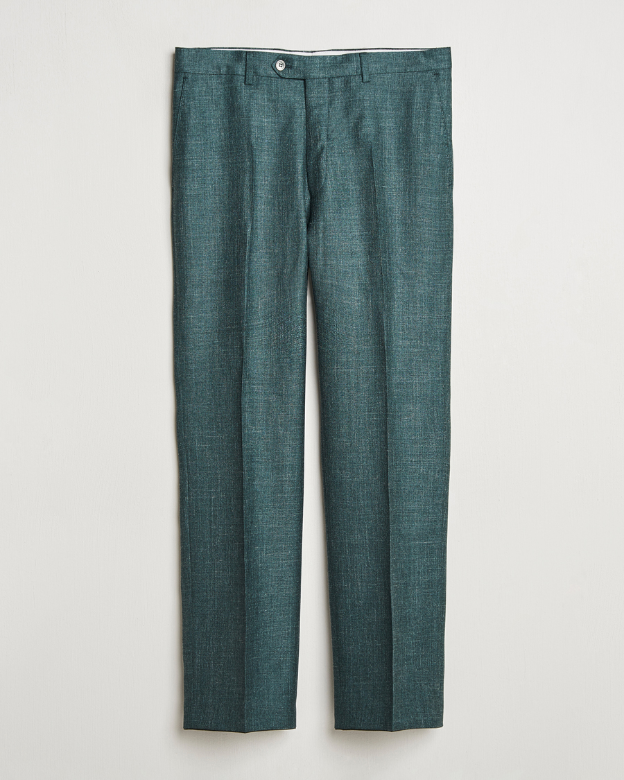 Homme | Pantalons | Oscar Jacobson | Del S Wool/Silk/Linen Trousers Green