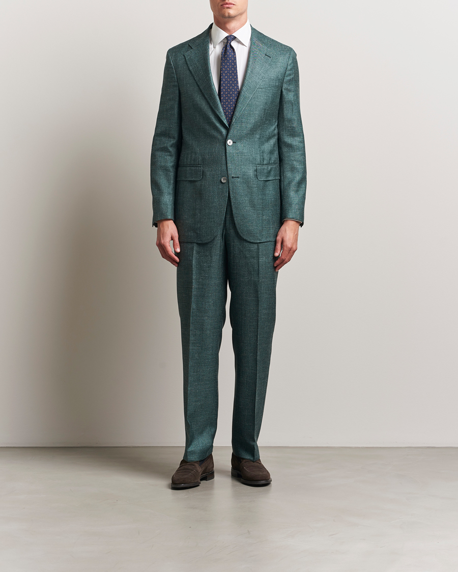 Homme | Pantalons | Oscar Jacobson | Del S Wool/Silk/Linen Trousers Green