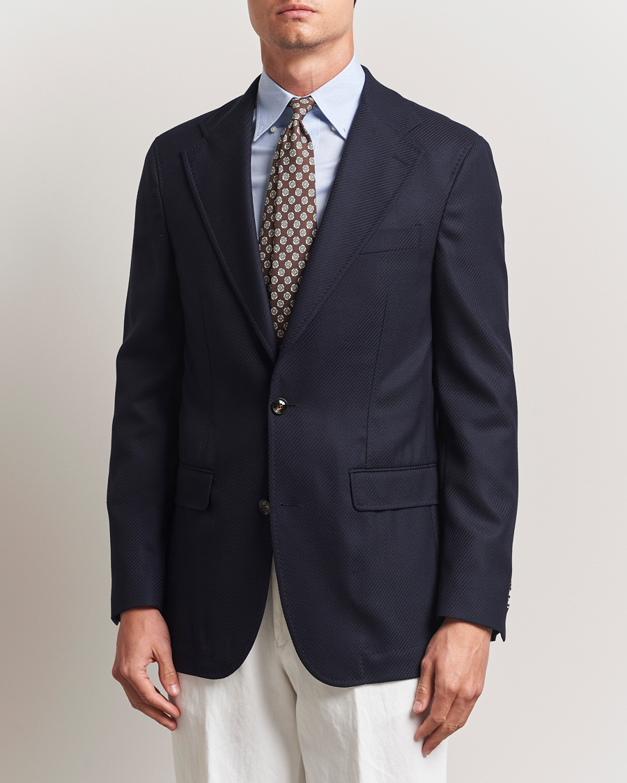 Homme | Blazers | Oscar Jacobson | Fellow EVO Structured Loro Piana Wool Blazer Navy