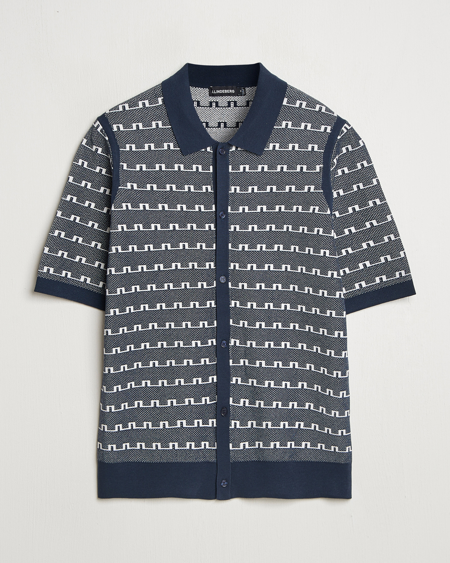 Homme | Chemises | J.Lindeberg | Rolando Logo Jacquard Polo Navy