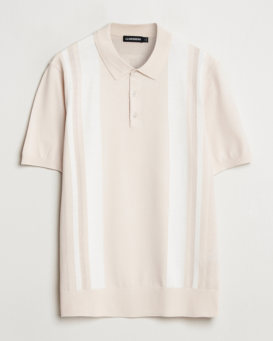 Homme | Polos | J.Lindeberg | Reymond Stripe Knit Polo Moonbeam