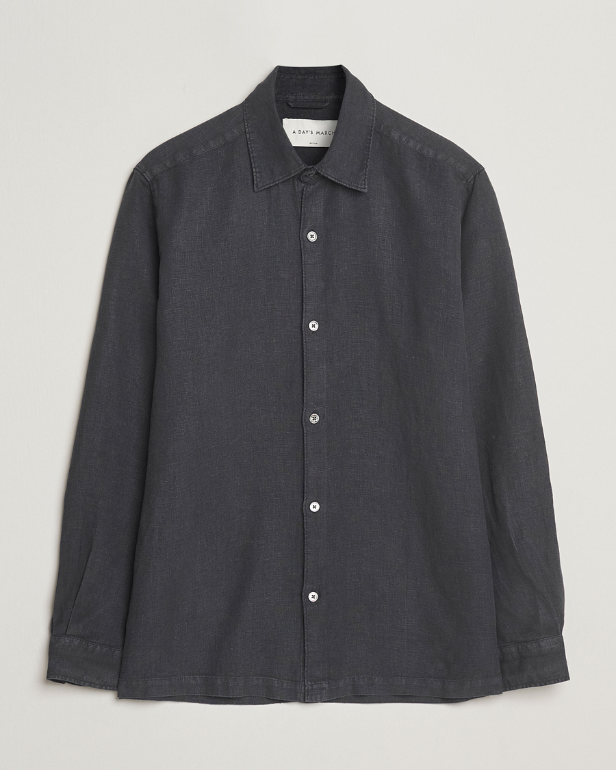 Homme | Chemises | A Day's March | Clean Cut Linen Shirt Off Black