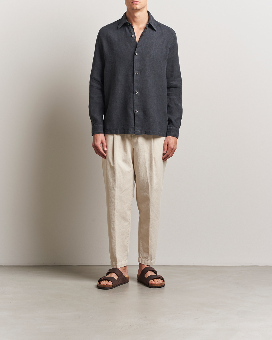 Homme | Chemises | A Day's March | Clean Cut Linen Shirt Off Black