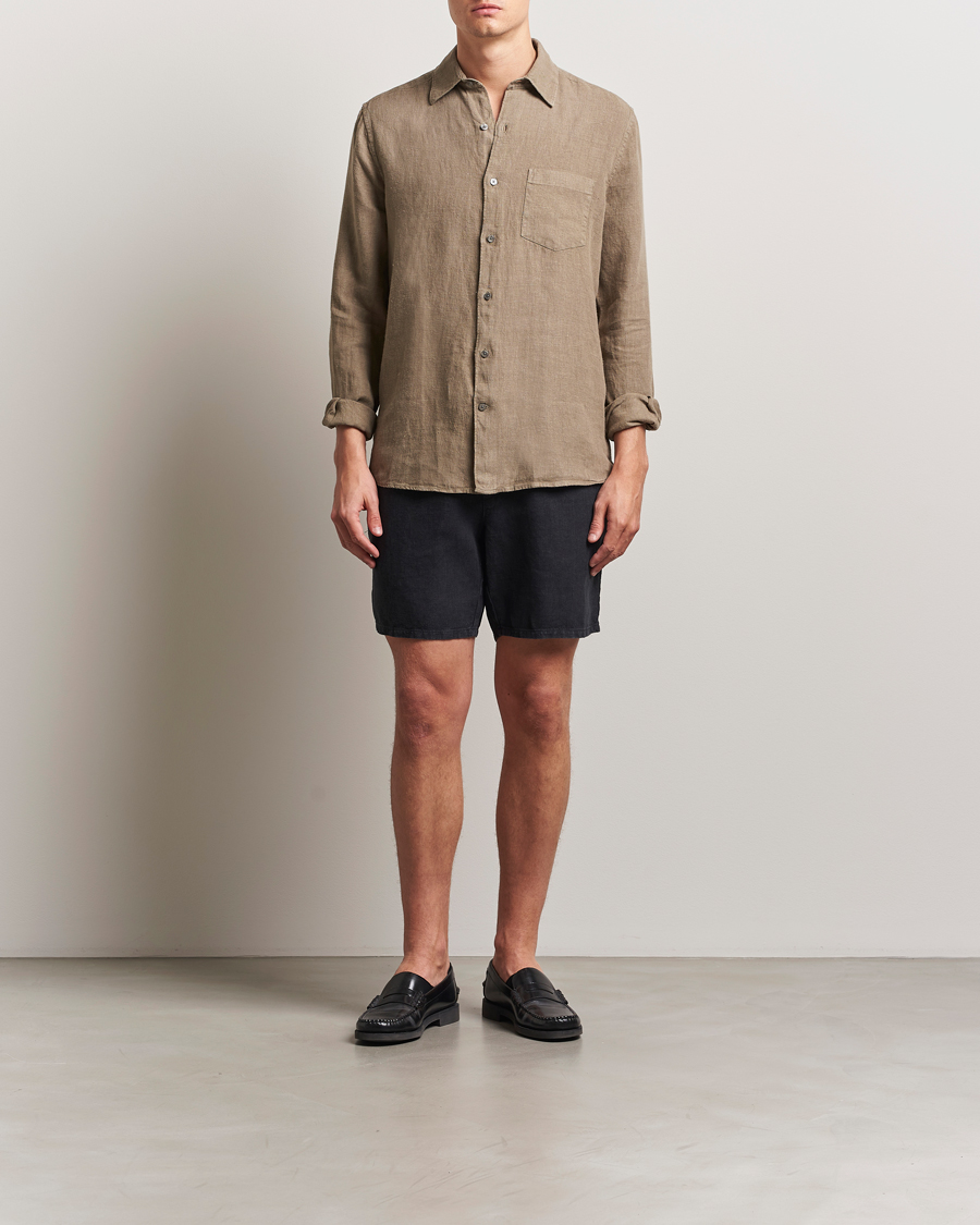 Homme | Shorts | A Day's March | Ipu Linen Drawstring Shorts Off Black