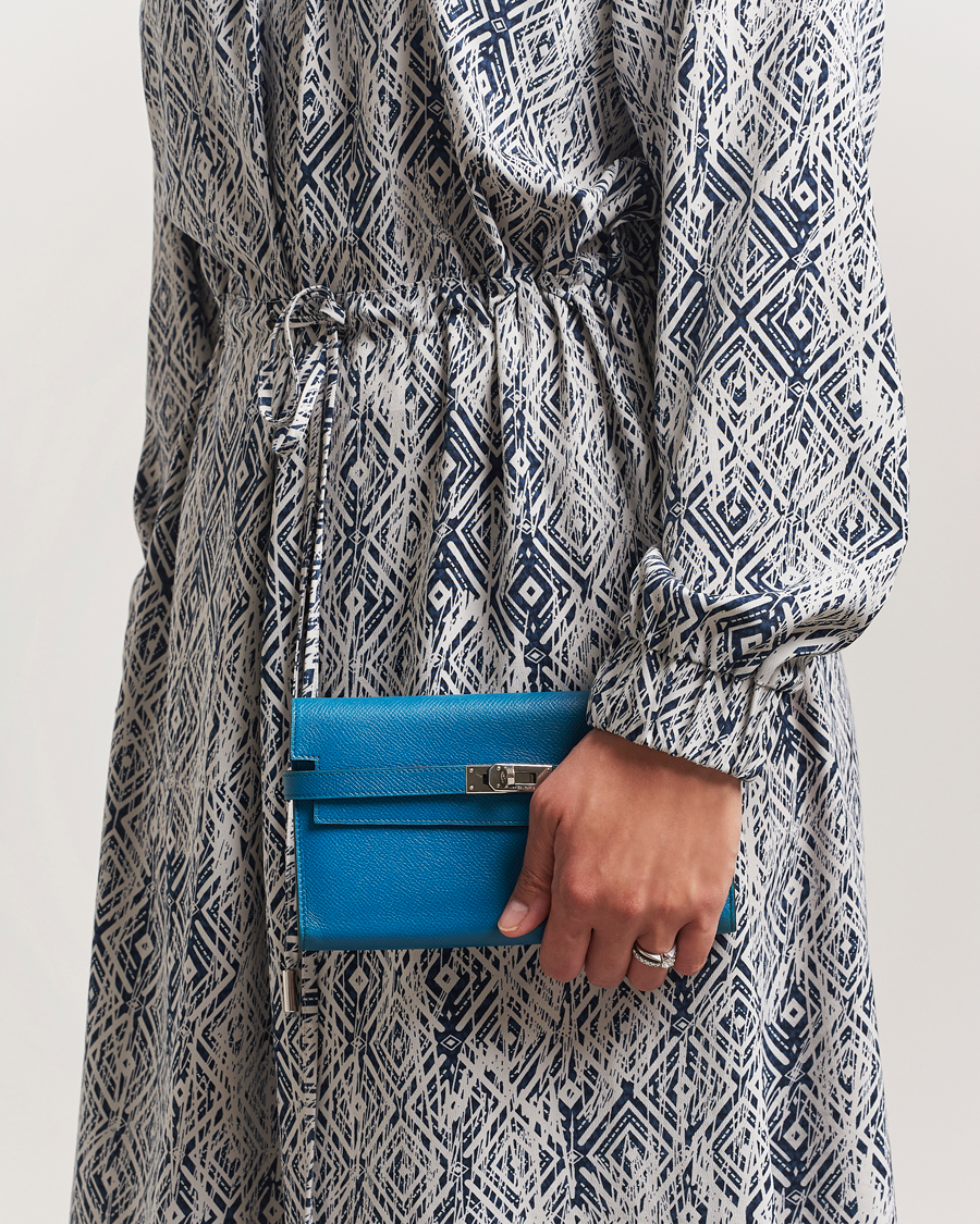 Homme | Hermès Pre-Owned Kelly Wallet Epsom Leather Blue | Hermès Pre-Owned | Kelly Wallet Epsom Leather Blue