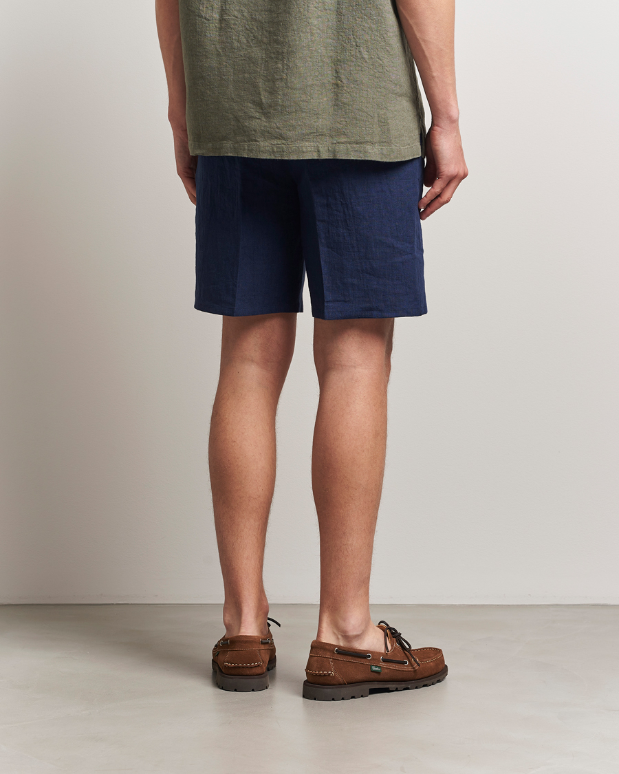 Homme | Shorts | Kamakura Shirts | Pleated Linen Shorts Navy