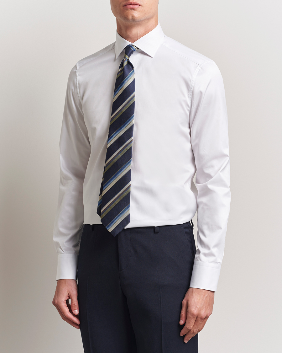 Homme | Chemises | Stenströms | Slimline Cotton Twill Cut Away Shirt White