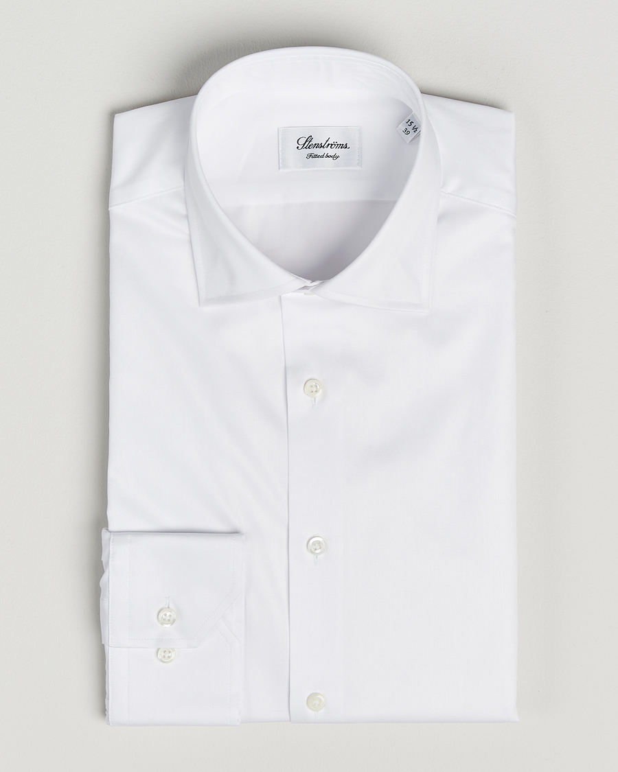 Homme | Chemises | Stenströms | Fitted Body Cotton Twill Cut Away Shirt White
