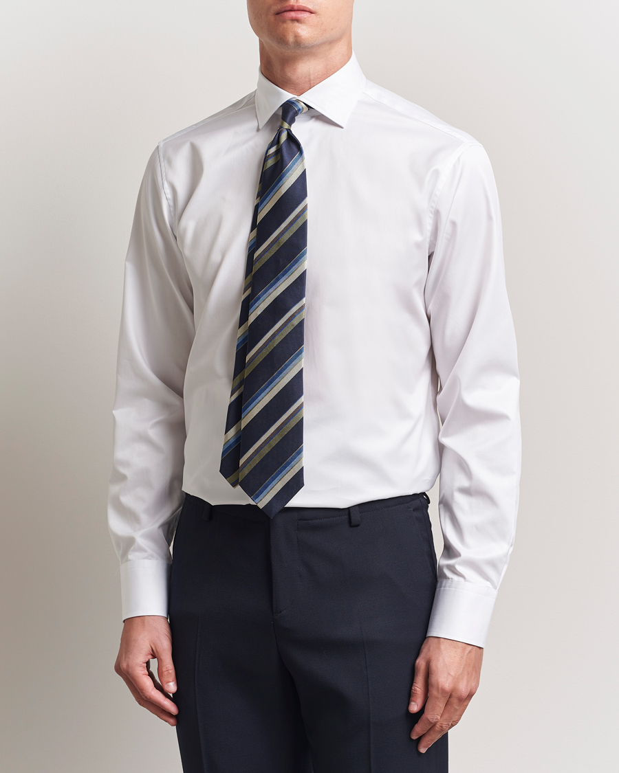 Homme | Chemises | Stenströms | Fitted Body Cotton Twill Cut Away Shirt White