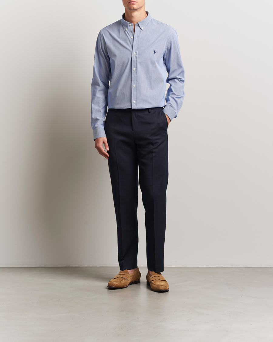 Homme | Chemises | Polo Ralph Lauren | Slim Fit Poplin Shirt Blue/White Hairline Stripe