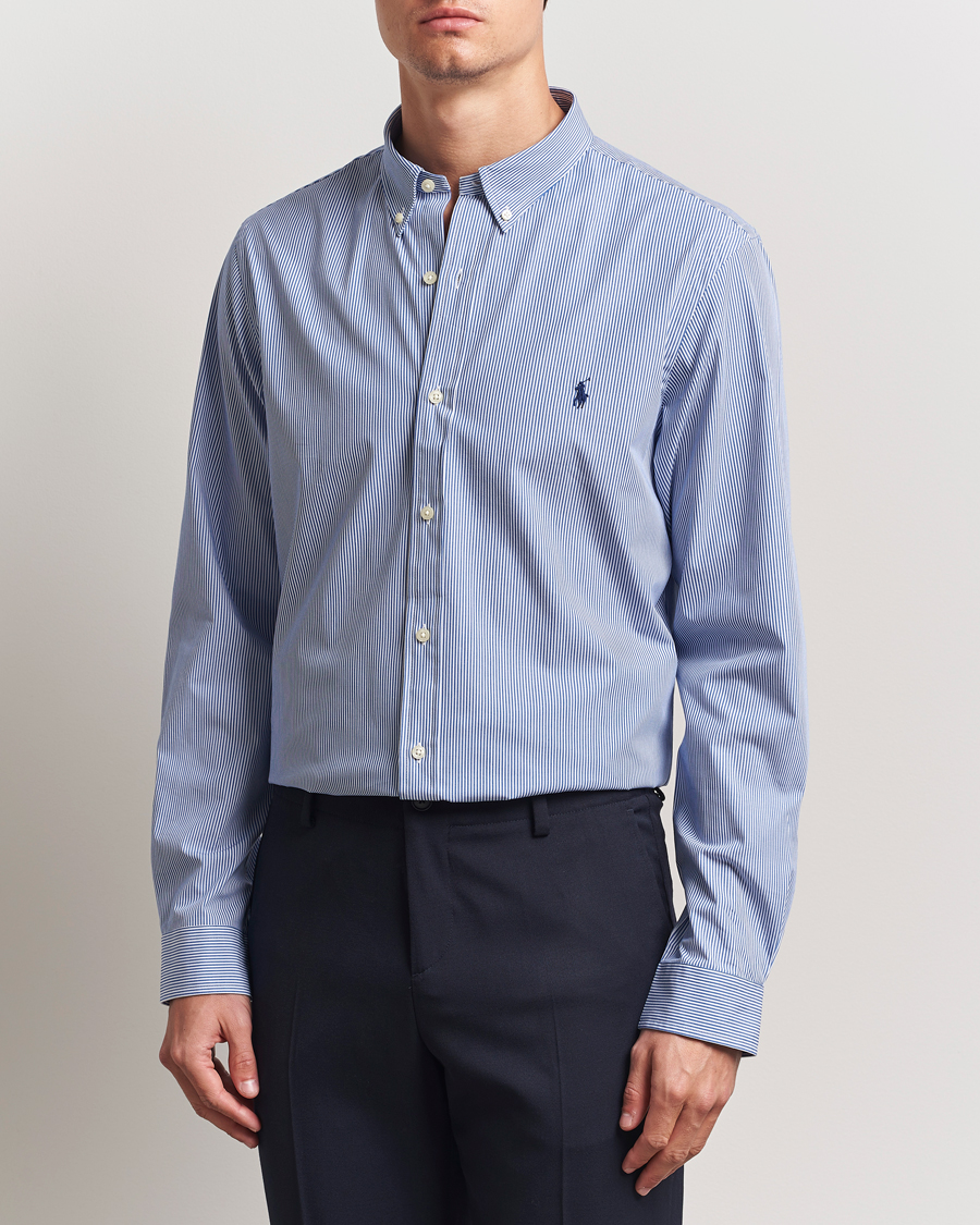 Homme | Chemises | Polo Ralph Lauren | Slim Fit Poplin Shirt Blue/White Hairline Stripe
