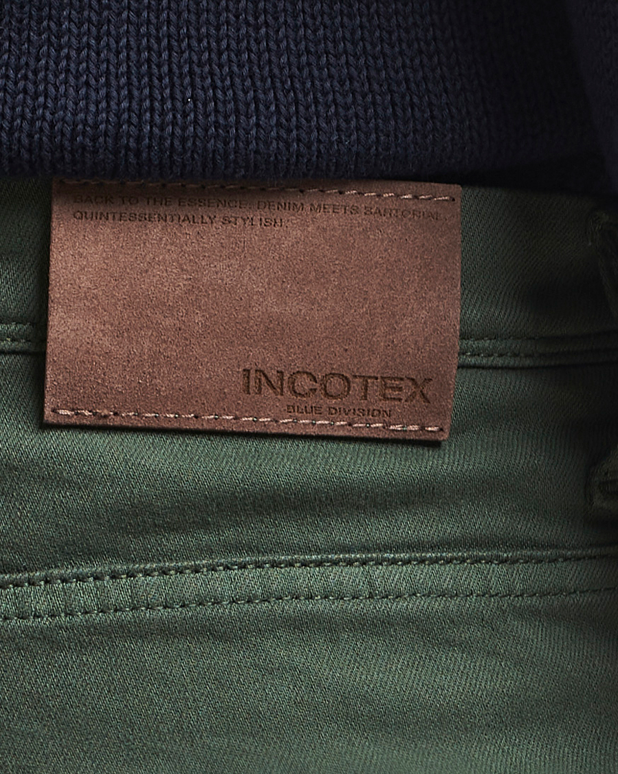 Homme | Pantalons | Incotex | 5-Pocket Cotton Stretch Pants Dark Green